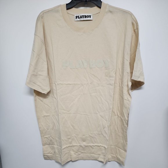 NEW Playboy Pacsun Puff Logo Tee Shirt Men's Size Large Ivory short sleeve NWT - Picture 1 of 11